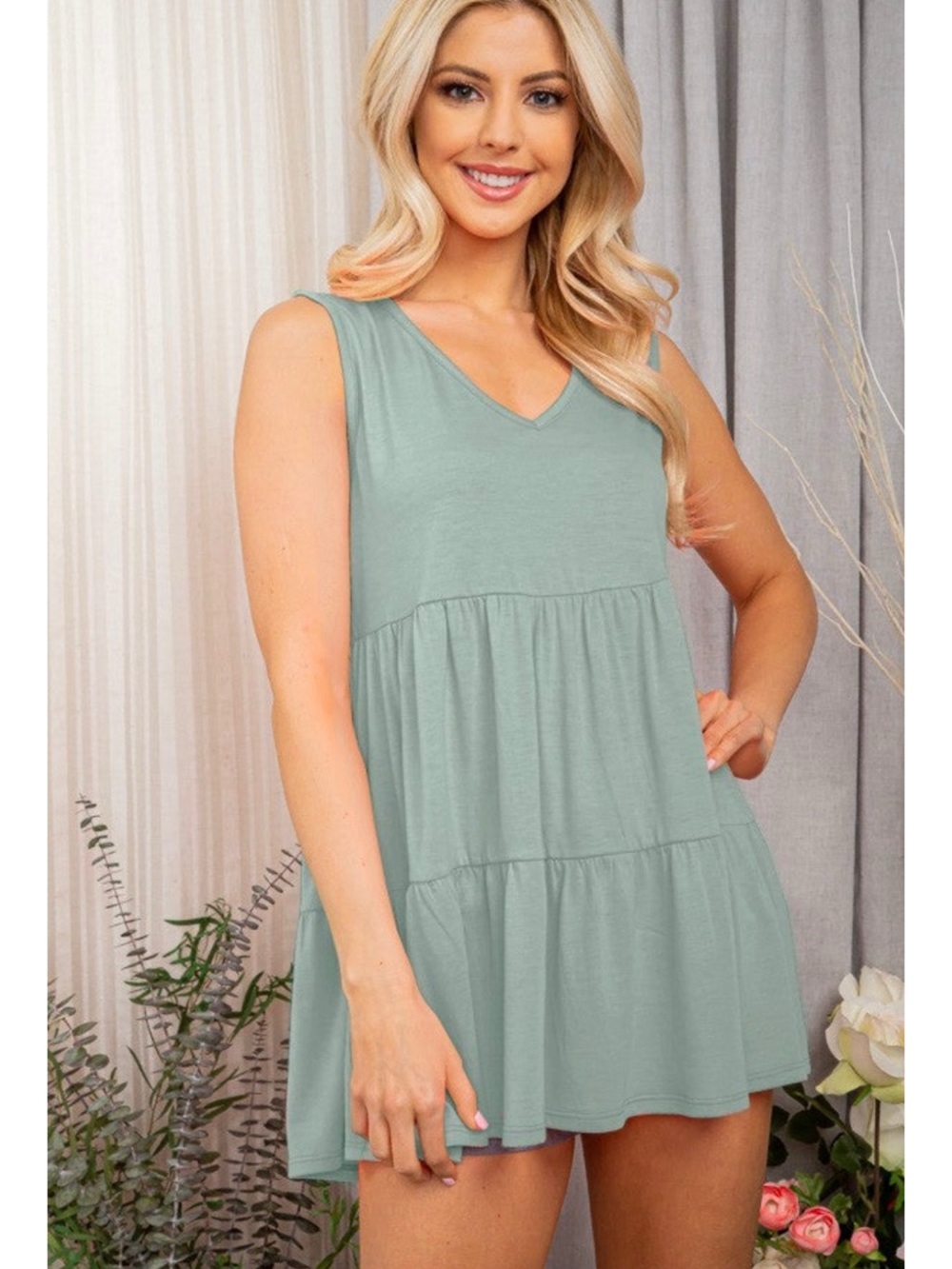 NEW Heimish Tiered Tunic Top Dusty Mint Large